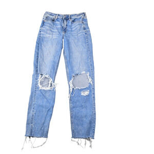 American Eagle Mom Jeans Womens 6 X-Long (28x29) Distressed Blue Denim